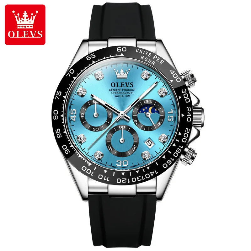 OLEVS 2875 CITIZEN Quartz Watch — 41.5mm, Day/Date, Silicone Strap