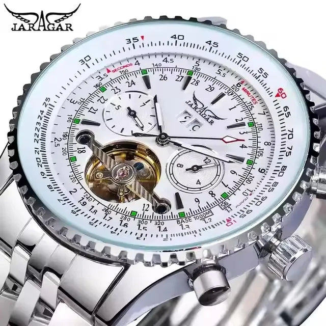 Jaragar Luxury Mechanical Oval Watch — Stainless Bracelet, Folding Clasp
