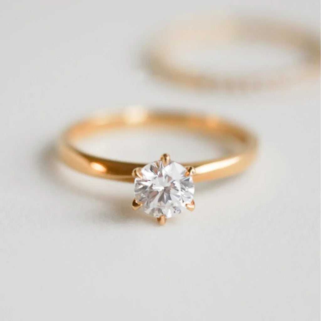 18K Gold Six Claw Diamond Ring Au750 Gold Rose Gold Single Inlaid Moissanite Girls' Wedding Ring Wholesale