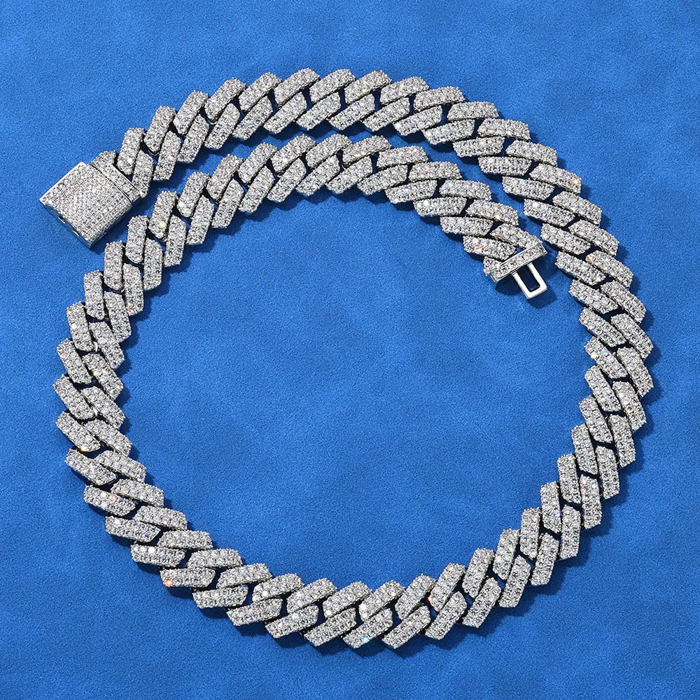 Custom VVS Moissanite Iced Out Diamond 18K Gold 14Mm 925 Sterling Silver Cuban Link Chain Necklace