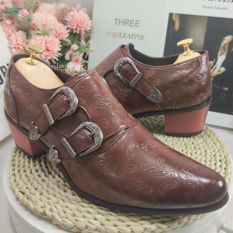 Size 37-44 Block Heel Male Dress Shoes Slip Resistant Zip Closure White Color Men Wedding Shoes