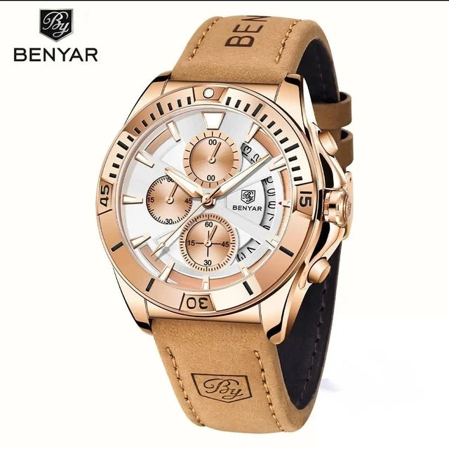 BENYAR 5180 Chronograph Quartz Watch — 43mm, Calendar, 3BAR