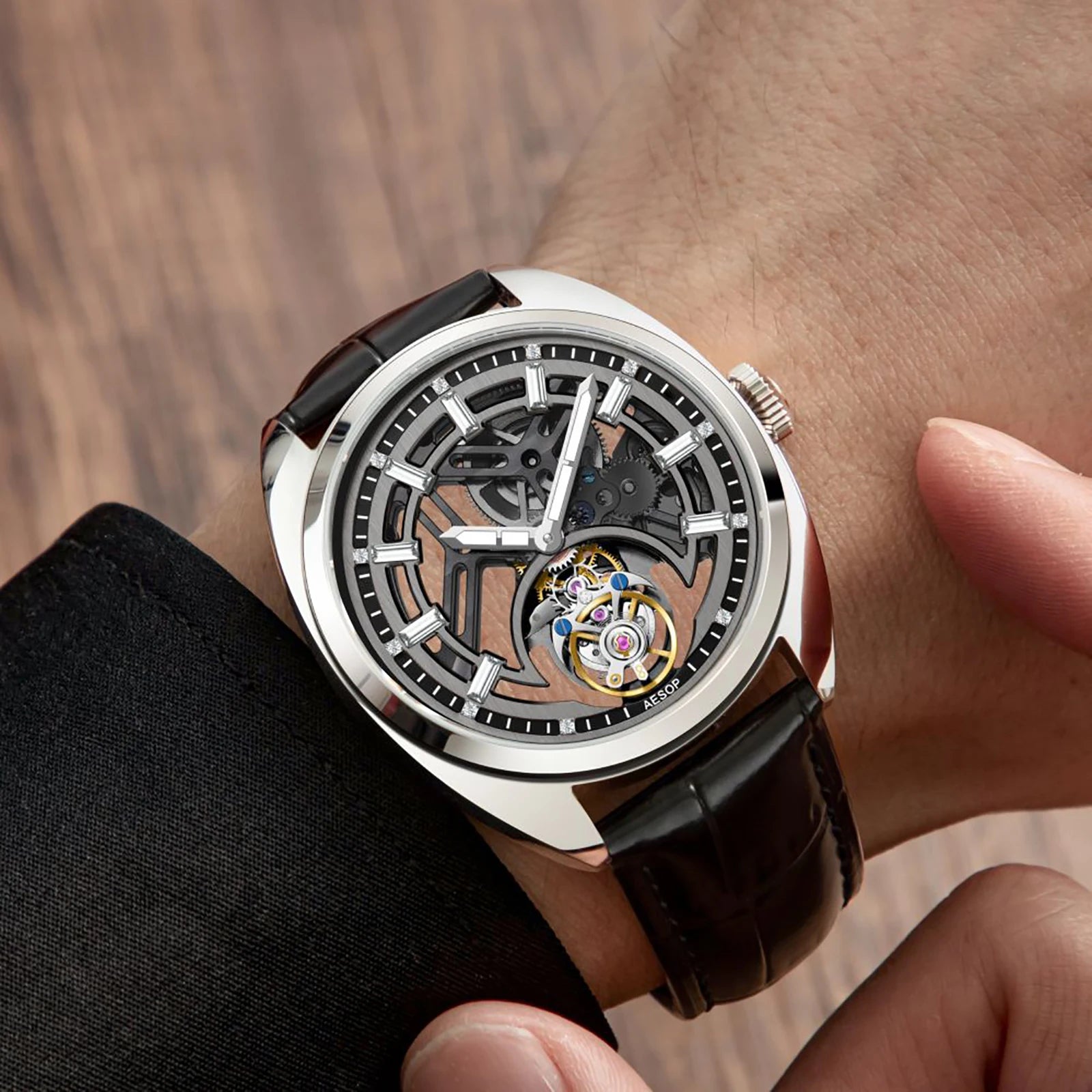 AESOP Custom Flying Tourbillon Watch — Oval Case, Sapphire, Leather