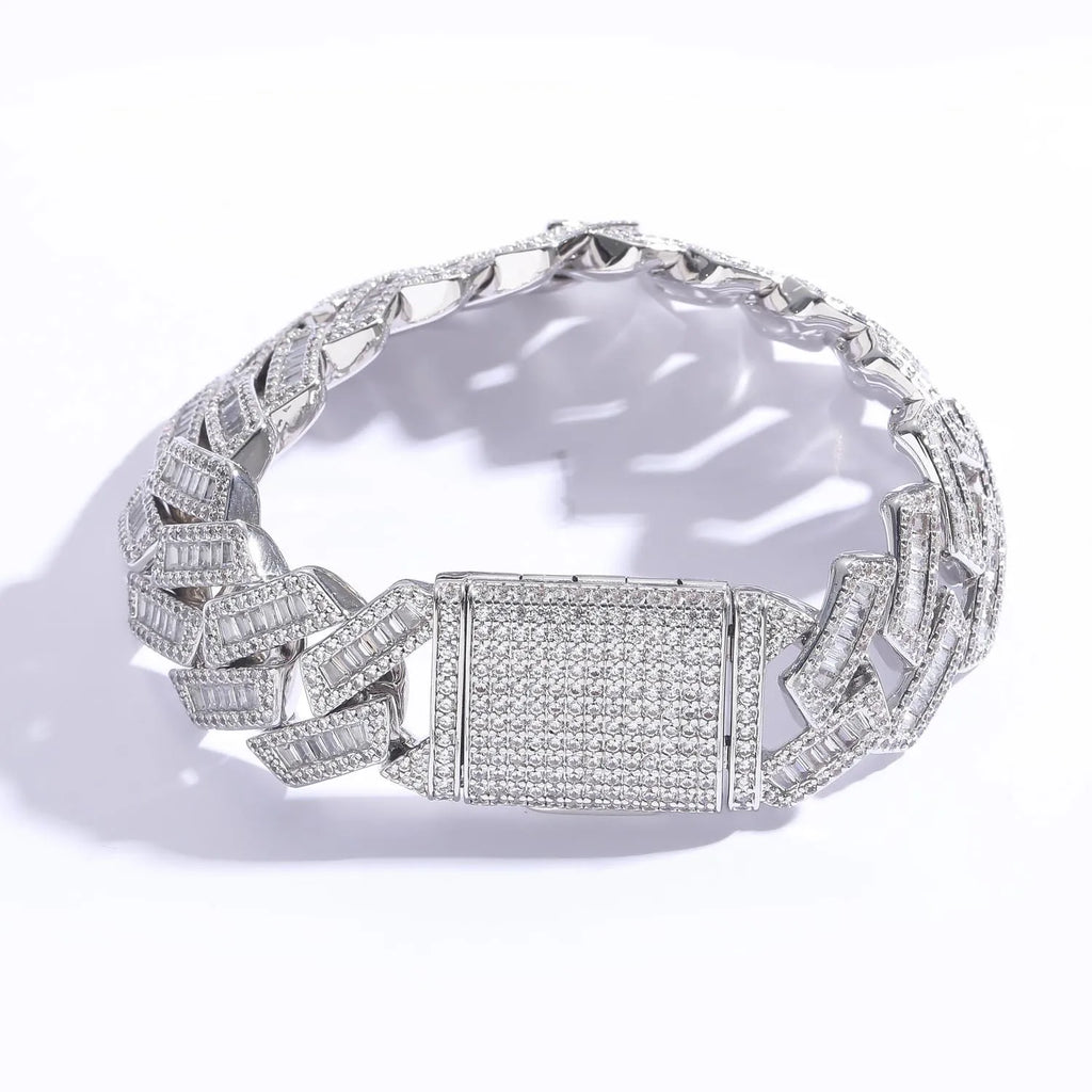 BES 20MM Hip Hop Jewelry New Baguette CZ Cuban Link Bracelet White Gold Plated Iced Out Miami Cuban Link Bracelet Bangle for Men