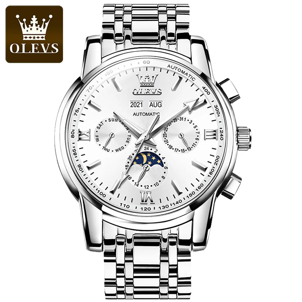 OLEVS 6633 Automatic Mechanical Watch — 42mm, Week Display, Luminous