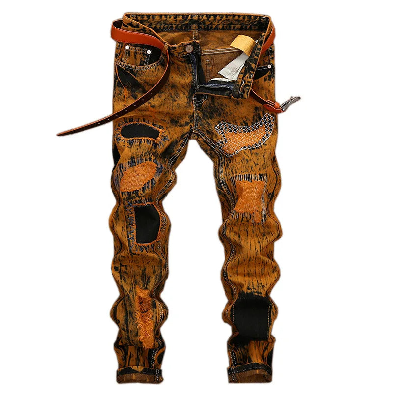 Retro Hole Design Jeans Pant for Men Stylish Pants Men Jeans Tapered Mens Designer Jeans