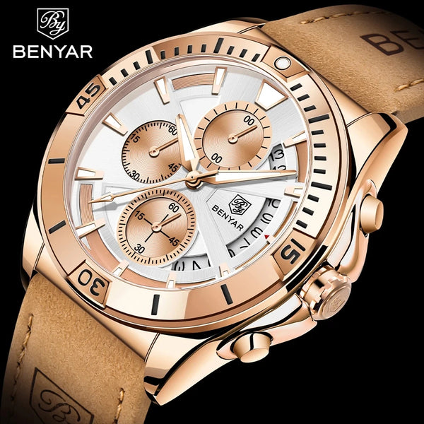 BENYAR 5180 Chronograph Quartz Watch — 43mm, Calendar, 3BAR