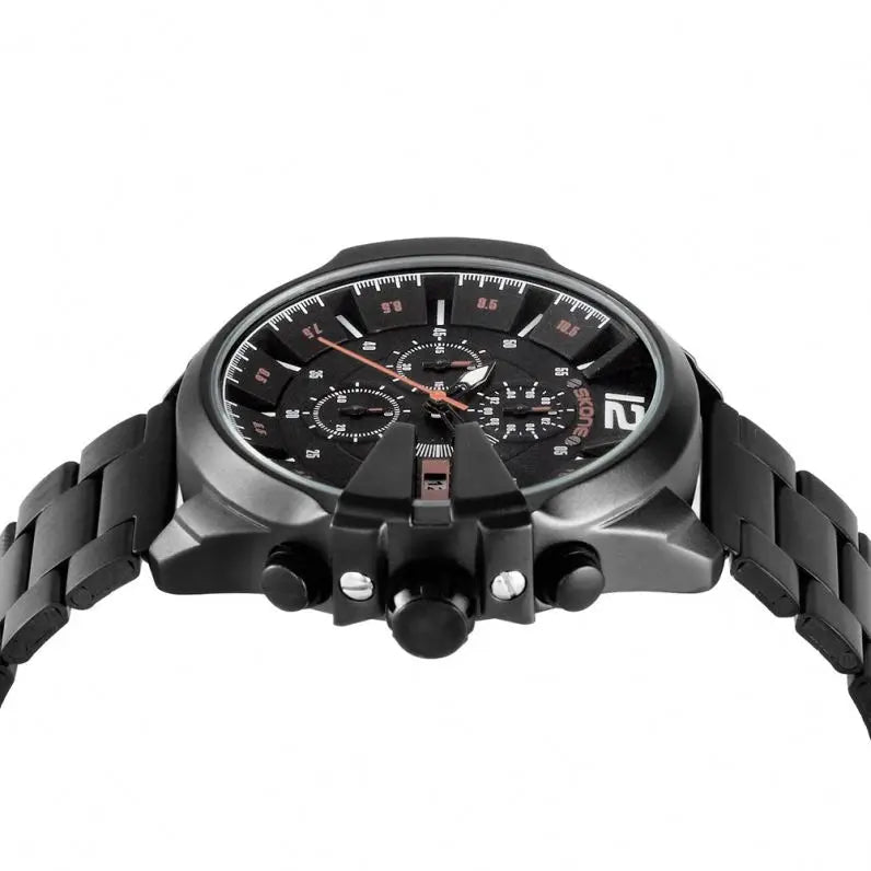 SKONE 7428 Chronograph Quartz Watch — 45mm, Day/Date, Hardlex, Hidden Clasp