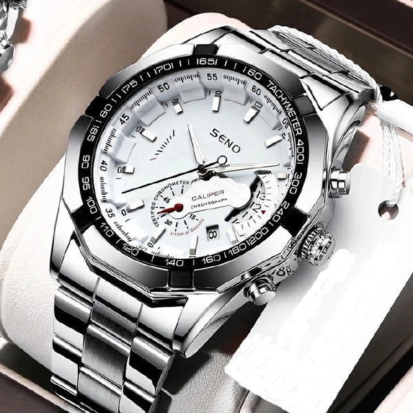 Seno S032 Large Dial Quartz Watch — 46mm, Calendar, 3BAR