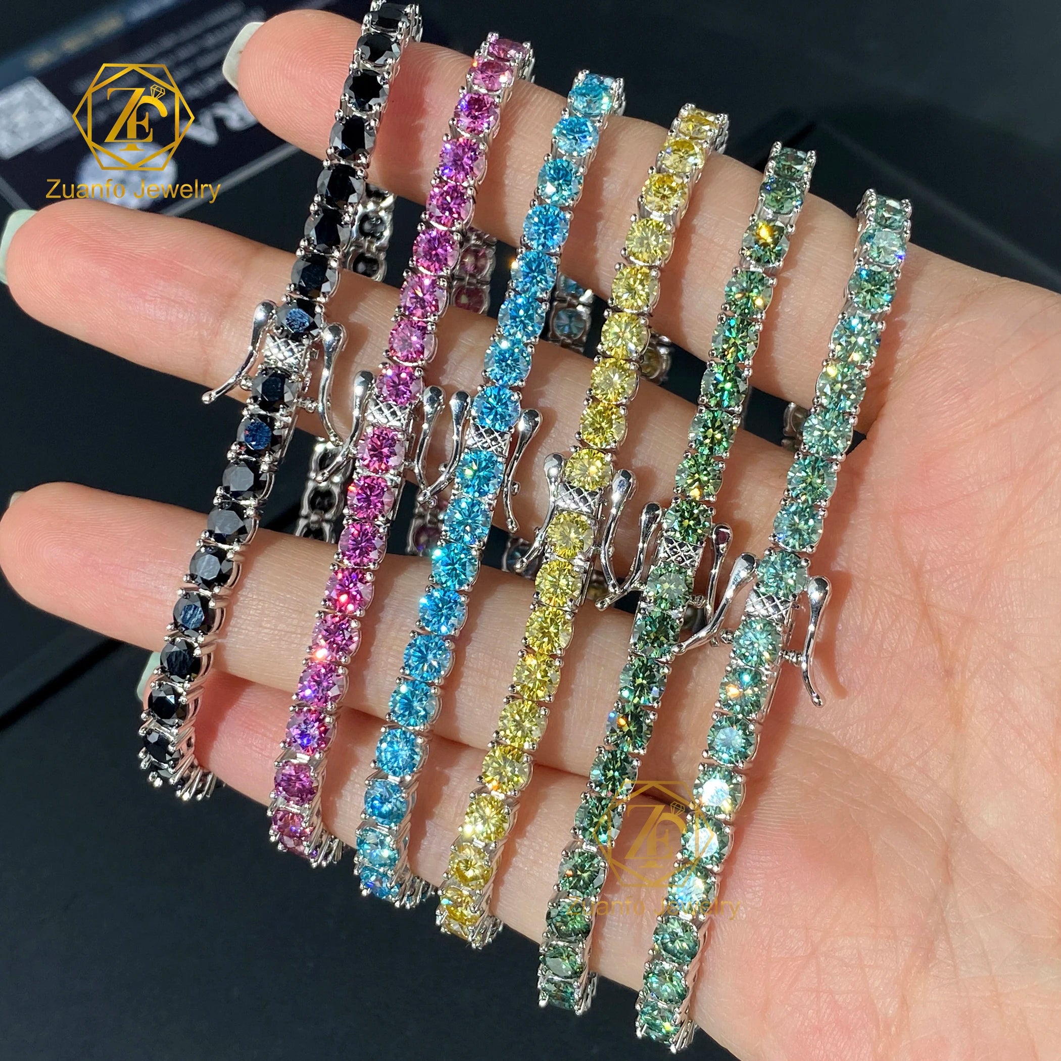 2026 Customizable 925 Sterling Silver Tennis Bracelet Blue-Pink-Yellow-Black-Blue-Green Moissanite Jewelry Gold Plated Gift
