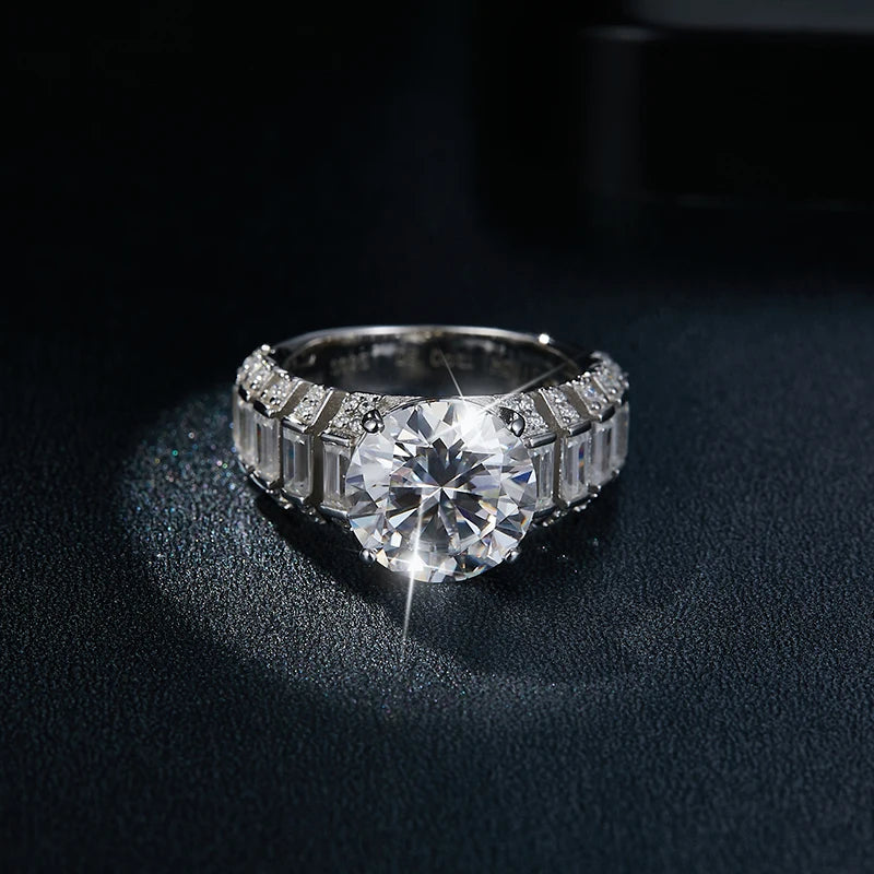 5CT Moissanite Ring New Design 925 Sterling Silver Jewelry Ring Round GRA Certified Round Brilliant Moissanite