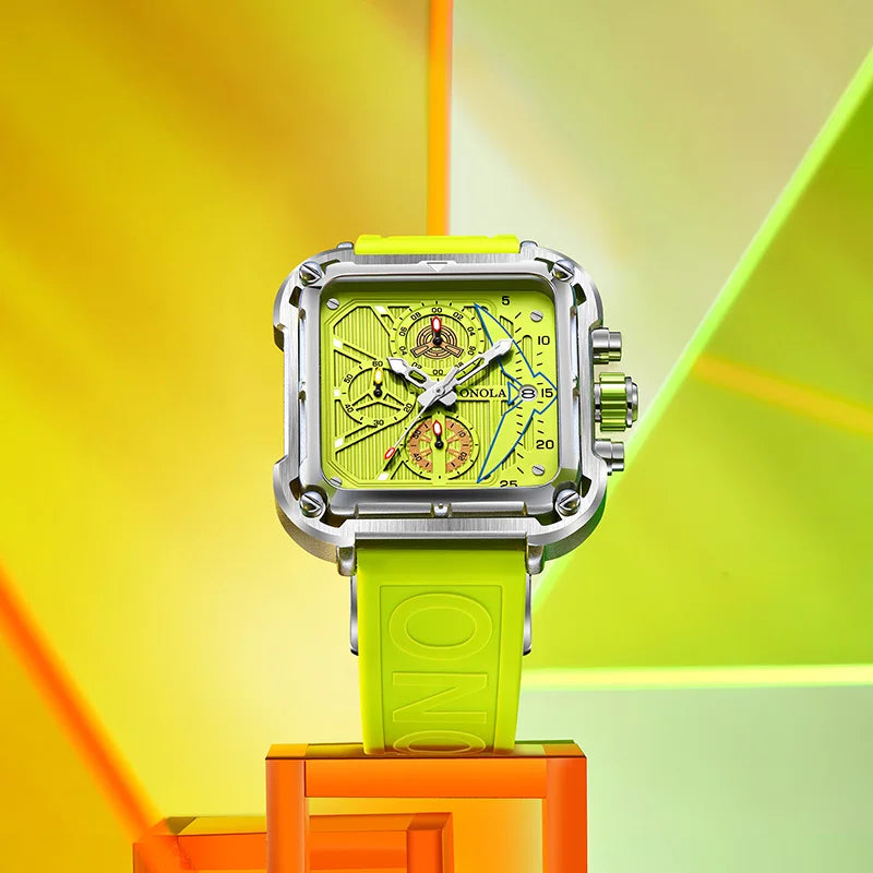 ONOLA 6831 Chronograph Square Sport Watch — 44mm, Rubber, Waterproof