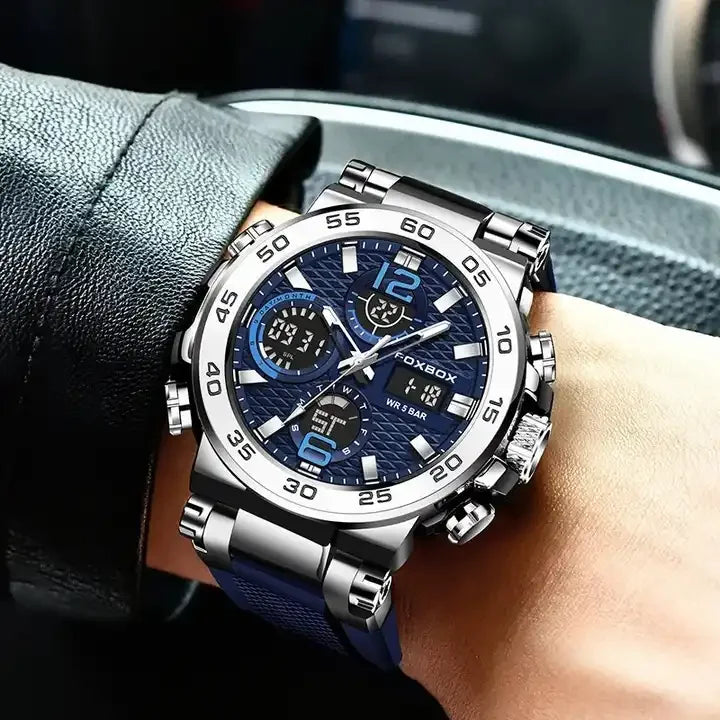 FB0033 Fashion LCD Double Display Wristwatch Luminous Sport Quartz Digital Watch Waterproof Men Clock Relogio Masculino