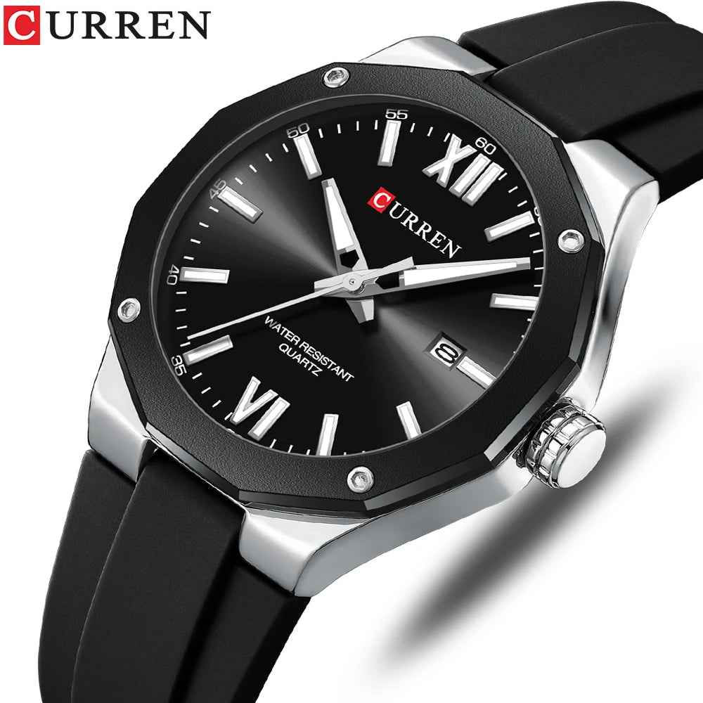 CURREN 8465 Business Silicone Quartz Watch — 42mm, Day/Date, Luminous