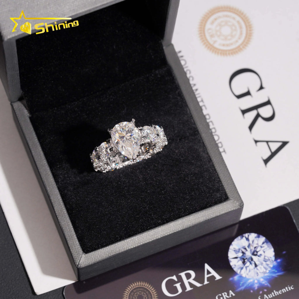 US Warehouse Pass Diamond Tester 925 Silver Fine Jewelry 5ct Pear Cut Wedding Engagement Ring Moissanite Women Ring