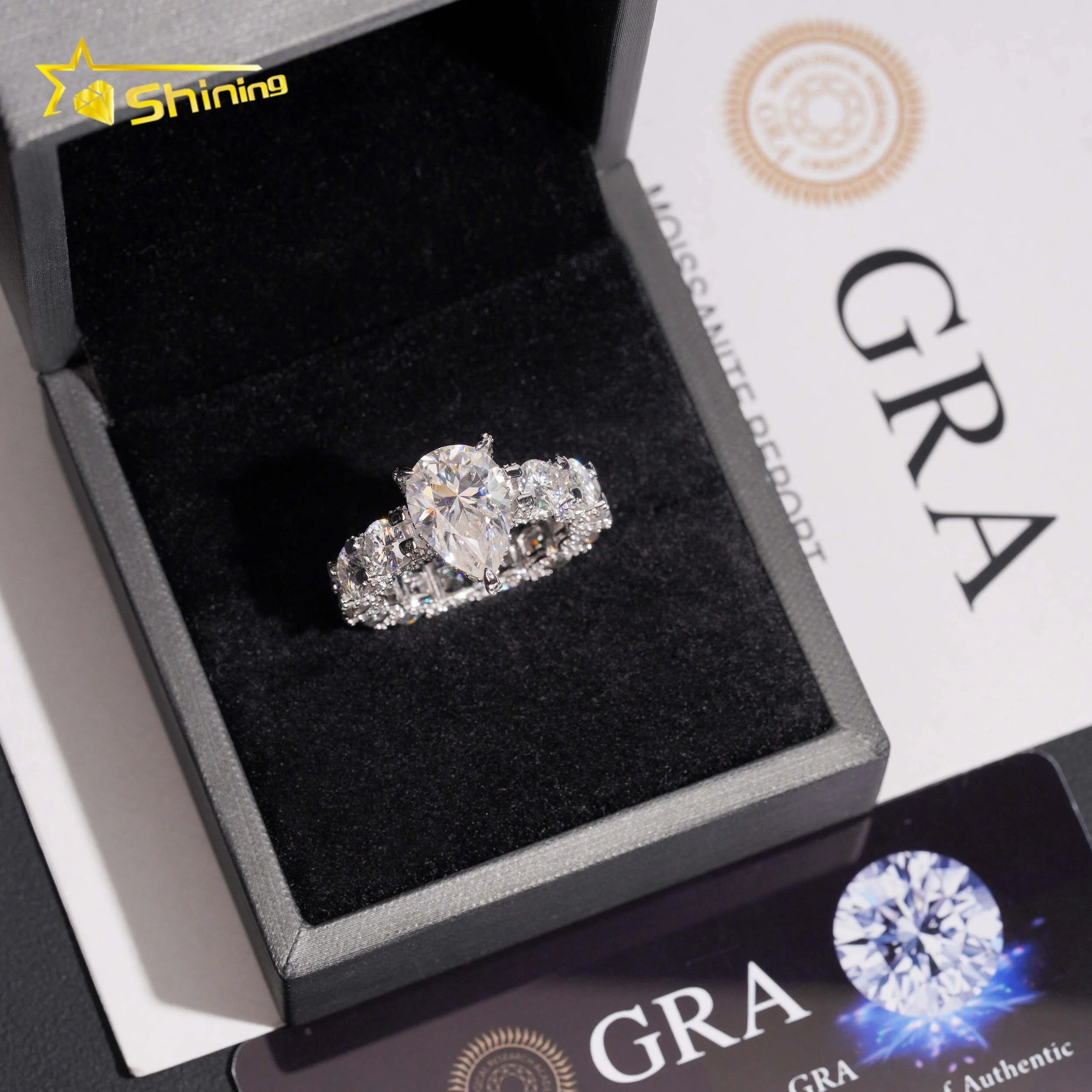 US Warehouse Pass Diamond Tester 925 Silver Fine Jewelry 5ct Pear Cut Wedding Engagement Ring Moissanite Women Ring