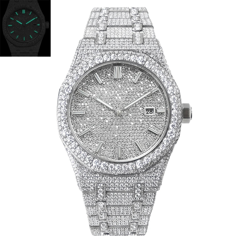 Hip Hop VVS1 Moissanite Automatic Watch — 42mm Round, Sapphire, Gift Box
