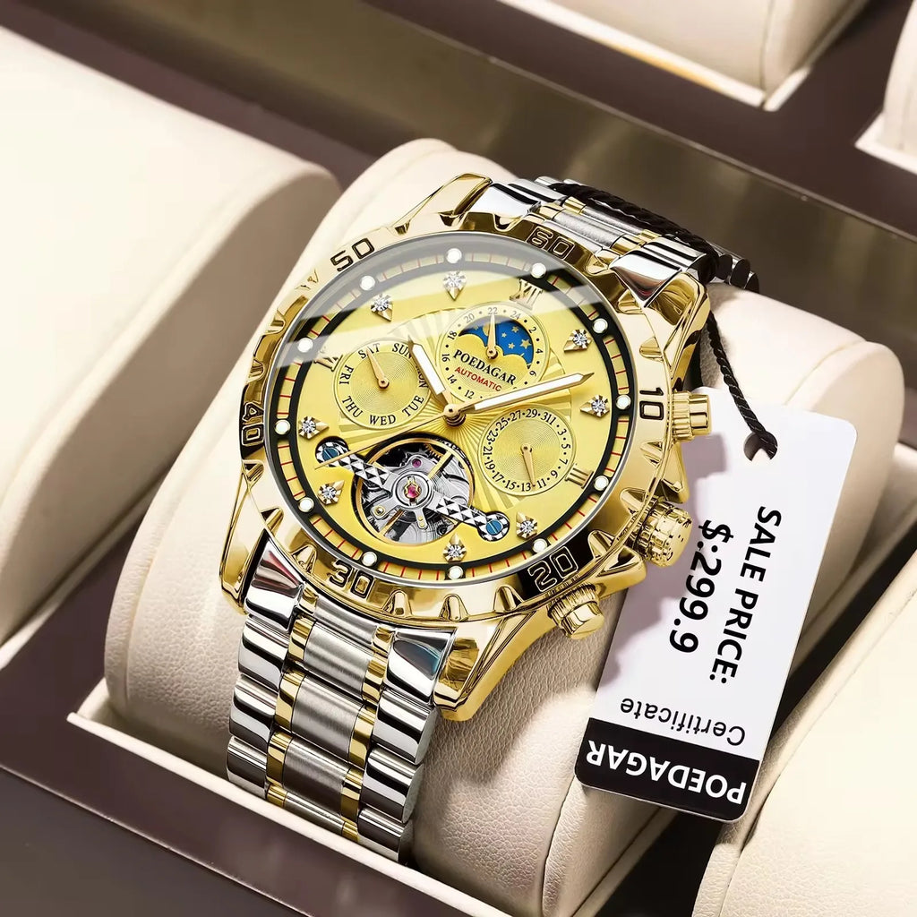 POEDAGAR 1412 Automatic Business Watch — 43mm, Stainless, Luminous