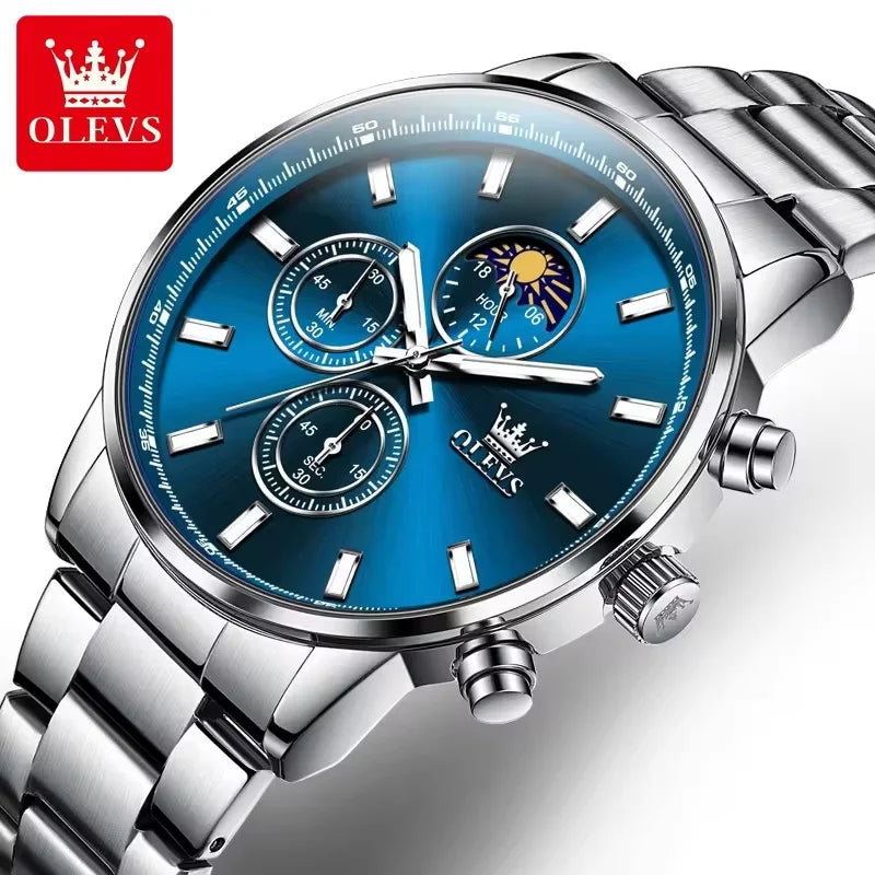 Custom Wrist Watch Watches 2902 Men Original Chinese Quartz OLVES Golden Blue Design Chronograph Watch