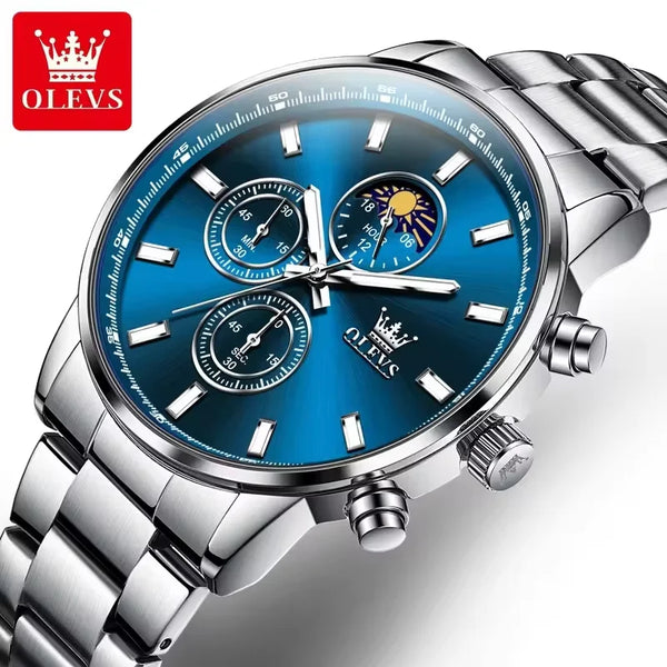 Custom Wrist Watch Watches 2902 Men Original Chinese Quartz OLVES Golden Blue Design Chronograph Watch