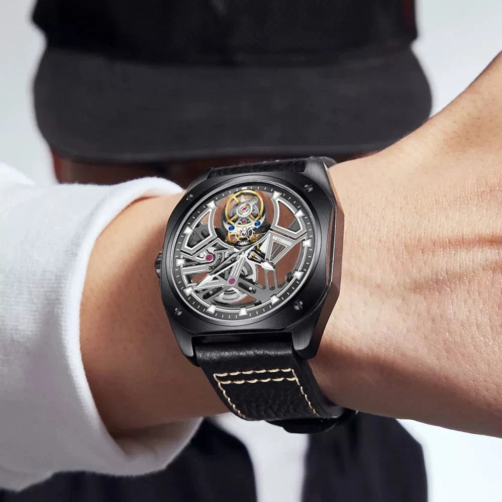 Luxury Hollow Skeleton Tourbillon Watch — 42.5mm, Sapphire Crystal, Leather