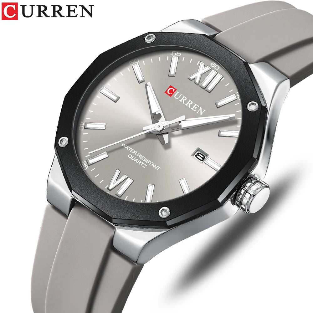 CURREN 8465 Business Silicone Quartz Watch — 42mm, Day/Date, Luminous