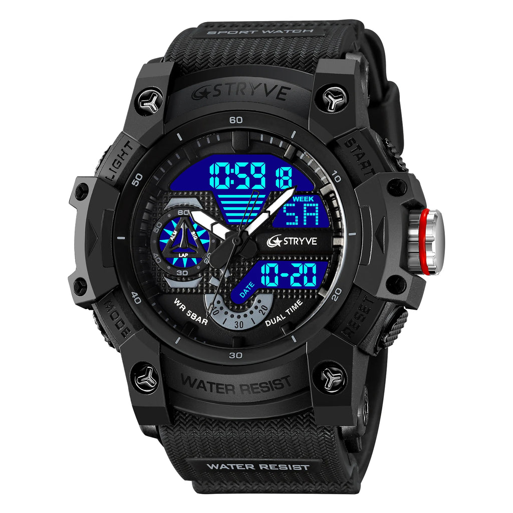 STRYVE LED Digital Watch — 52.5mm, Transparent, 5BAR, Alarm, Stopwatch