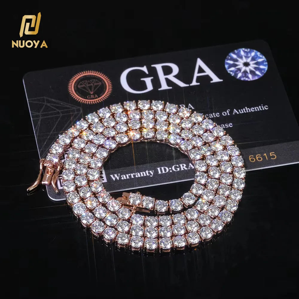 NUOYA Sparkling VVS Moissanite Tennis Chain Necklace 925 Silver Rose Gold Plated Iced Out Diamond Tennis Chain Jewelry for Women