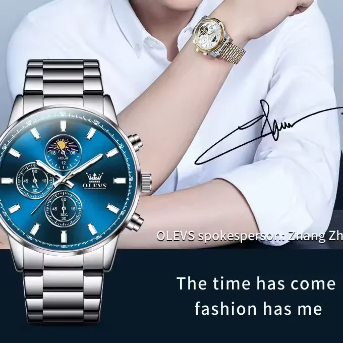 Custom Wrist Watch Watches 2902 Men Original Chinese Quartz OLVES Golden Blue Design Chronograph Watch