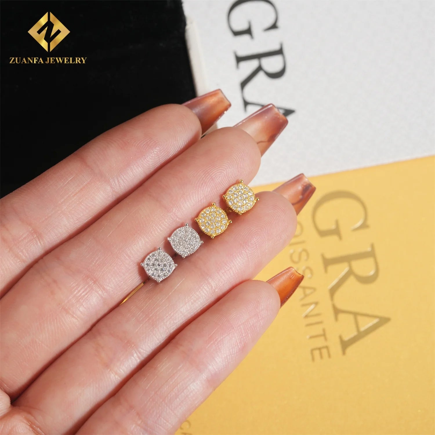 RTS Wholesale Hip Hop Jewelry Iced Out Screw Back Round Ear Studs VVS Moissanite Diamond 925 Sterling Silver Stud Earrings
