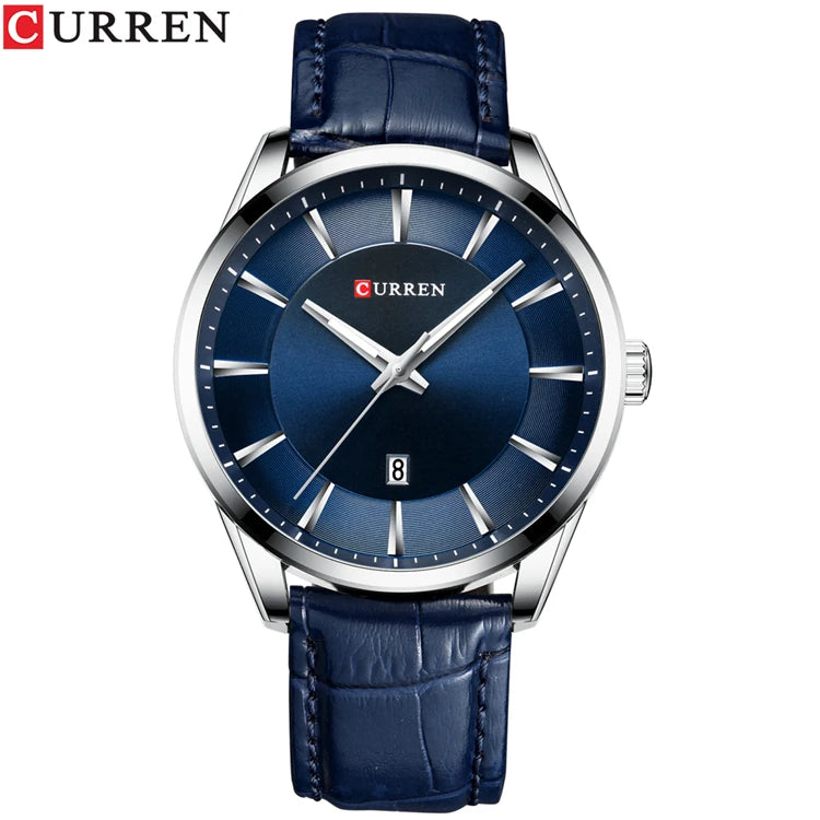 CURREN 8365 Leather Quartz Business Watch — 45mm, Day/Date, 3BAR
