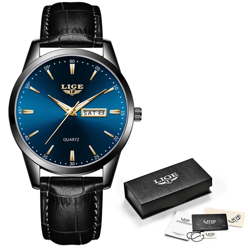 LIGE LG8970 Sample Calendar Chronograph Watch Fashion Men Wristwatches Charm Leather Strap Luxury Quartz Watches Montres Homme