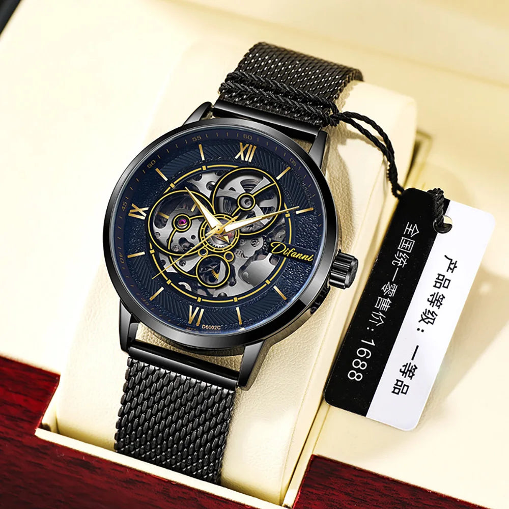 Men's Skeleton Automatic Watch — Leather or Milanese Mesh Band, 41mm