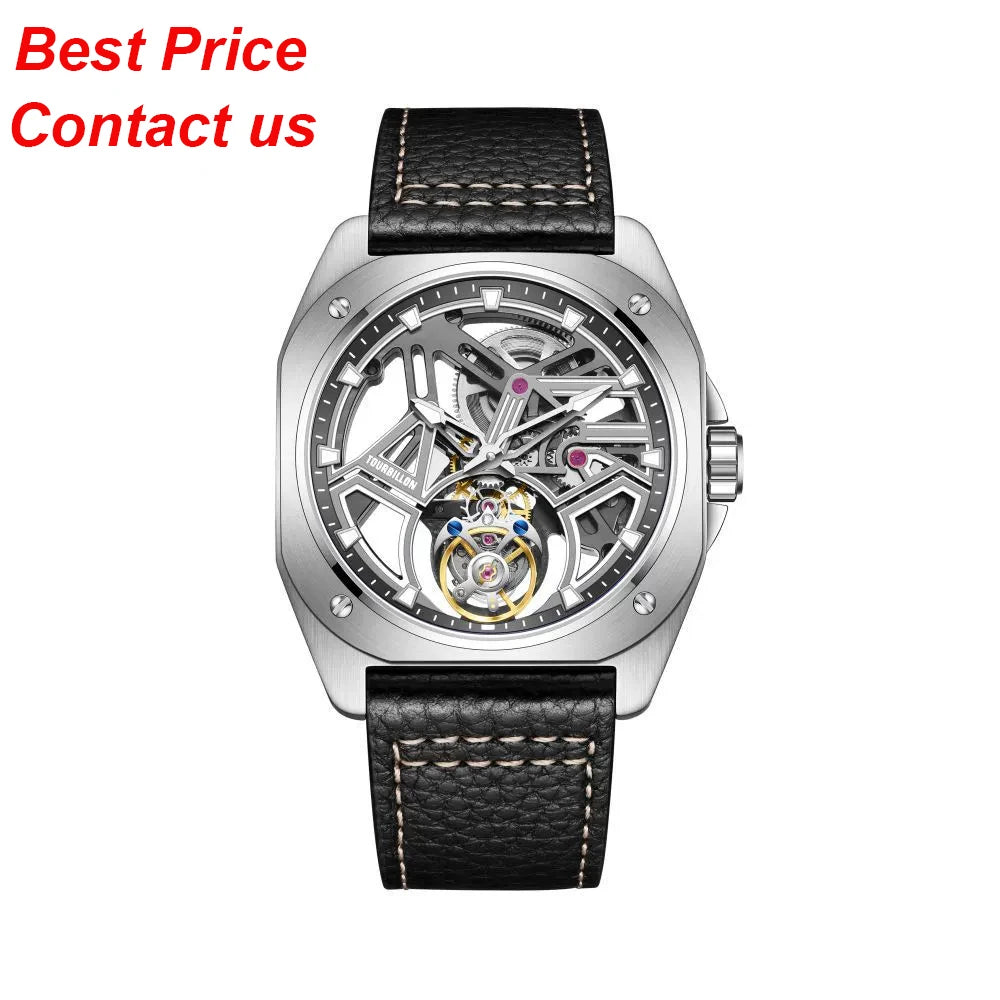 Luxury Hollow Skeleton Tourbillon Watch — 42.5mm, Sapphire Crystal, Leather