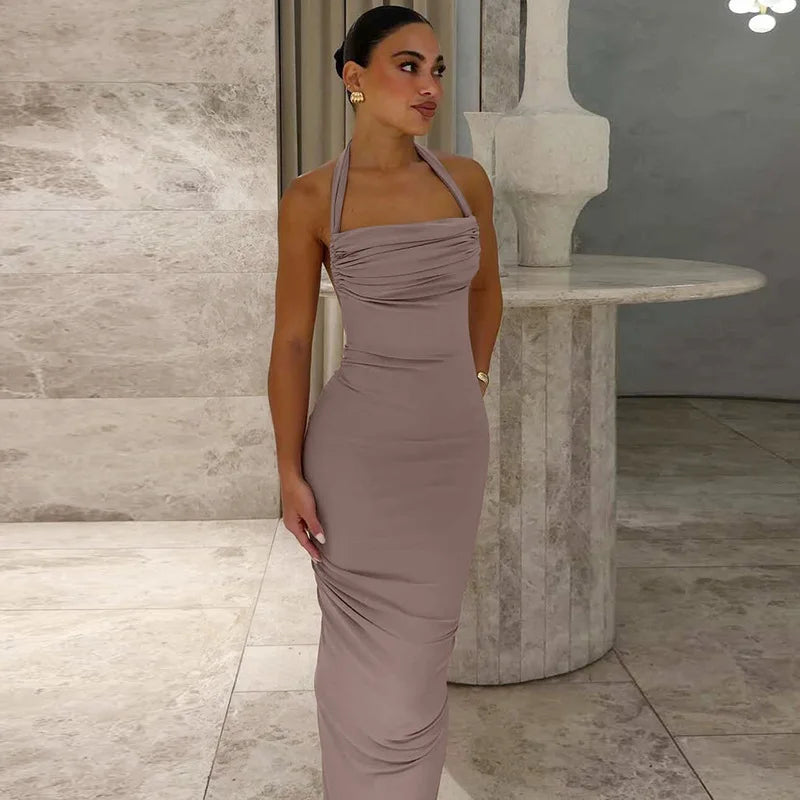 Pleated Backless Maxi Dress