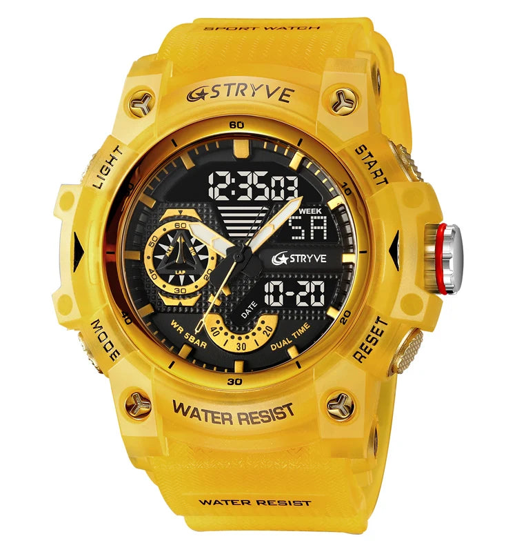STRYVE LED Digital Watch — 52.5mm, Transparent, 5BAR, Alarm, Stopwatch