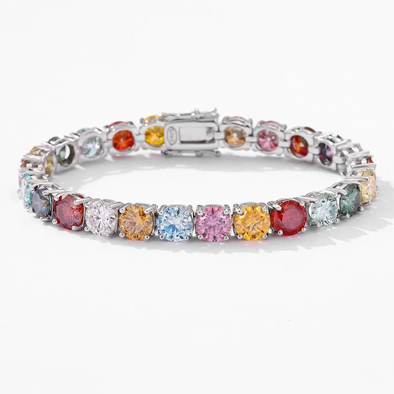 3mm 4mm 5mm 6.5mm Rainbow Colorful Moissanite Iced Out Tennis Chain Bracelets 925 Sterling Silver Read to Ship