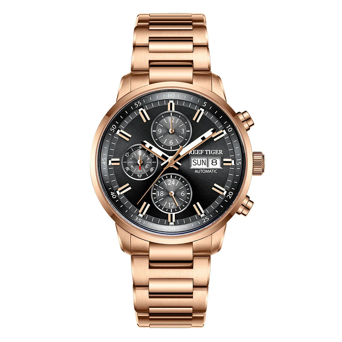 Reef Tiger Blue Chronograph Automatic Watch — Sapphire, 10BAR, 40mm