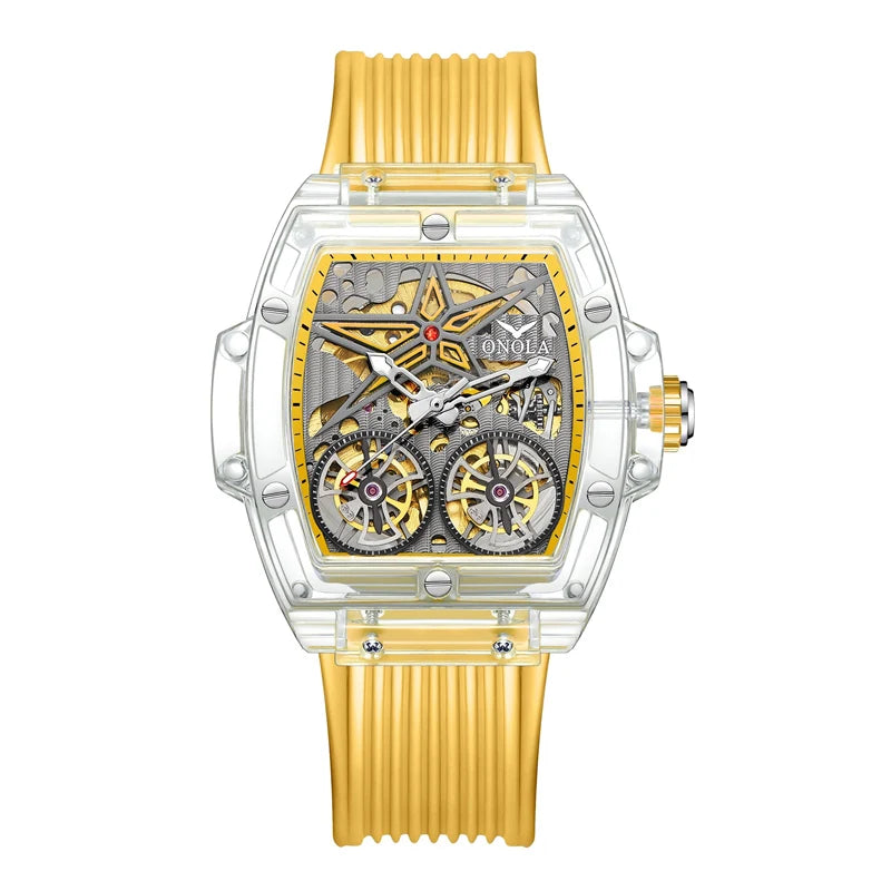 ONOLA 6828 Flying Wheels Tourbillon Automatic Watch — Rectangle, Sapphire
