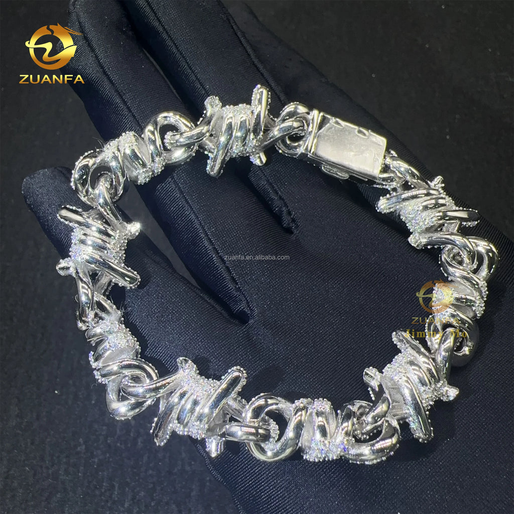 Fashion Popular Jewelry Prong Setting Solid Silver White Iced Out Hip Hop Moissanite Diamond Infinity Mimia Cuban Bracelet Men