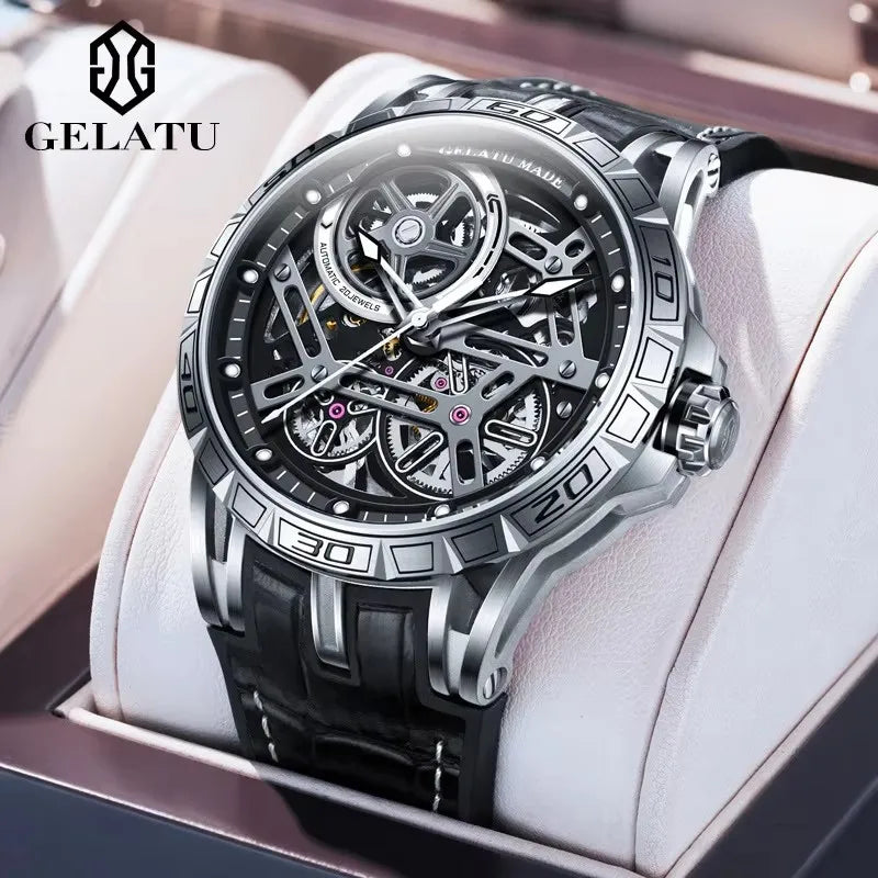 Gelatu 6015 Automatic Skeleton Watch — 45mm, Sapphire, 5BAR, Leather