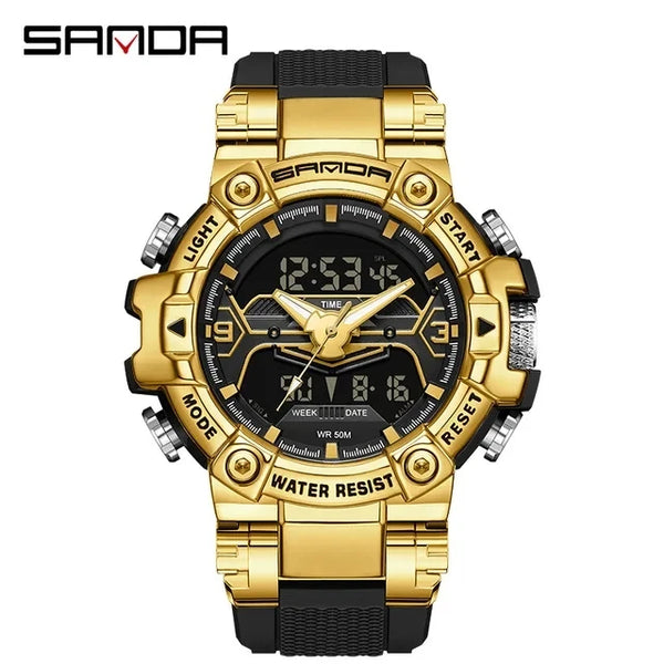 Sanda 3186 Digital Analog Sport Watch — 55mm, 5BAR, TPU Strap