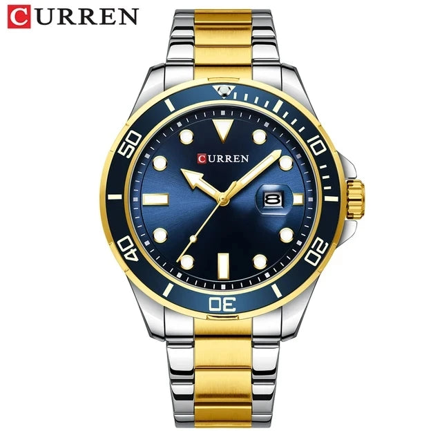 CURREN 8388 Gold Quartz Watch — 45mm, Day/Date, Luminous, 3BAR