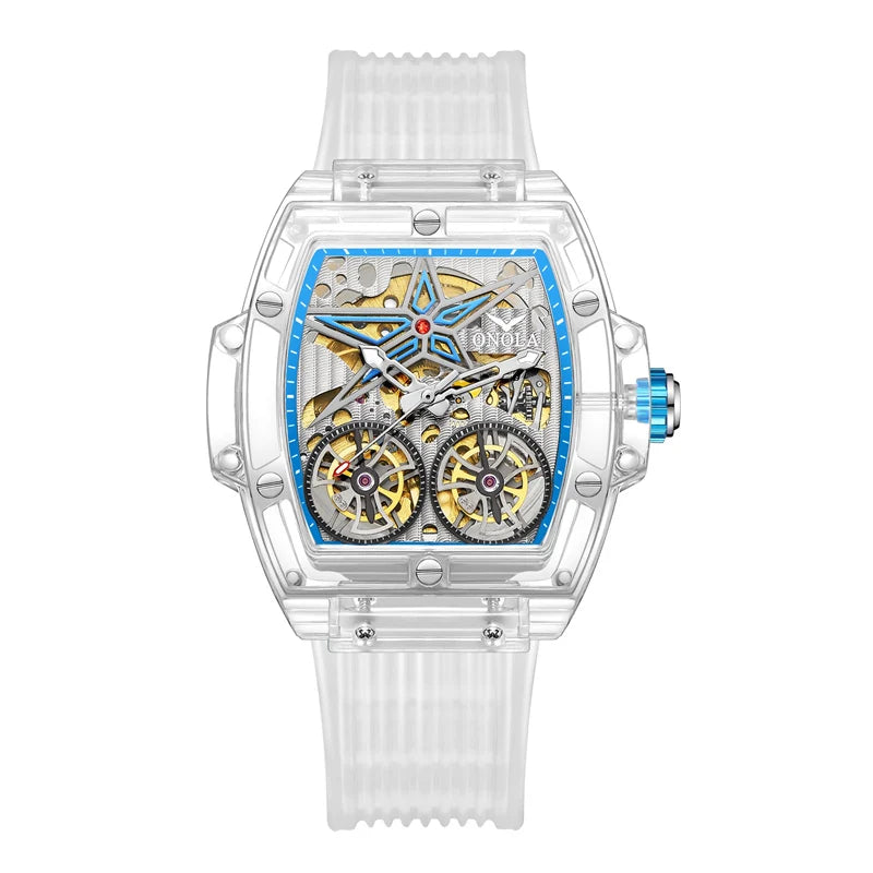 ONOLA 6828 Flying Wheels Tourbillon Automatic Watch — Rectangle, Sapphire