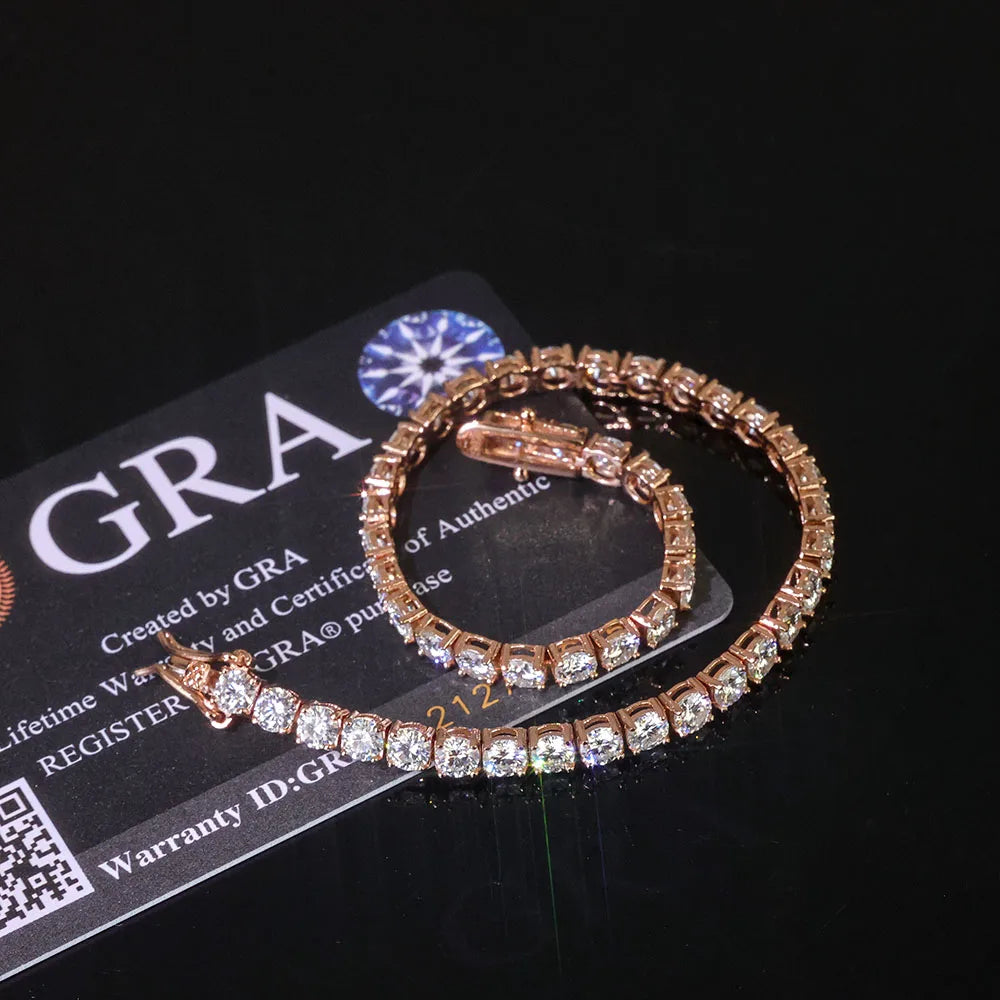 NUOYA Sparkling VVS Moissanite Tennis Chain Necklace 925 Silver Rose Gold Plated Iced Out Diamond Tennis Chain Jewelry for Women