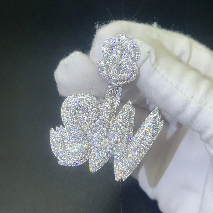 Hot Selling 925 Sterling Silver Moissanite Pendant Fully Iced Rapper Charms Custom VVS Name Letter Hip Hop Style