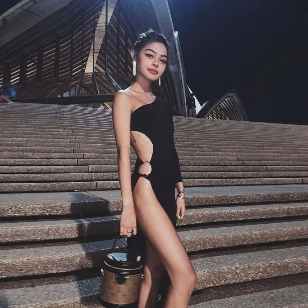 One-Shoulder High-Split Evening Dress