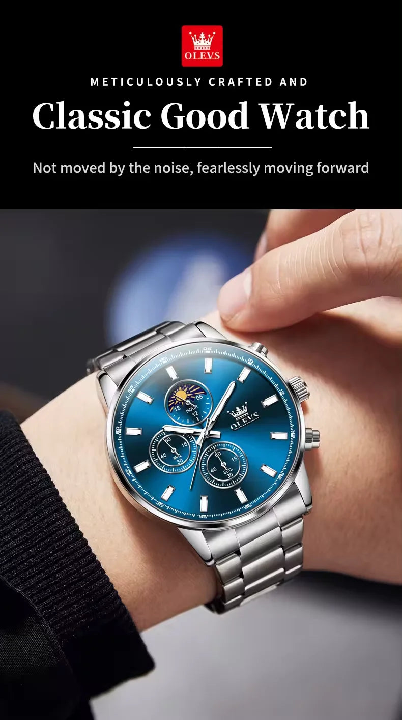 Custom Wrist Watch Watches 2902 Men Original Chinese Quartz OLVES Golden Blue Design Chronograph Watch
