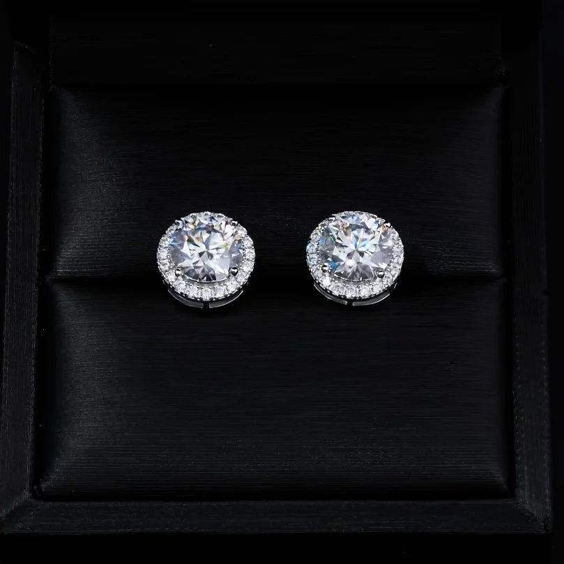 A Pair of 2-Carat ZIRCON Stud Earrings-Mature Style,ZIRCON Earrings,Suitable for Men and Women'S Natural Round