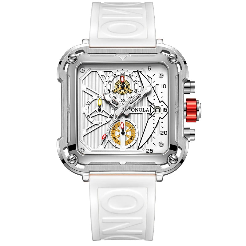 ONOLA 6831 Chronograph Square Sport Watch — 44mm, Rubber, Waterproof